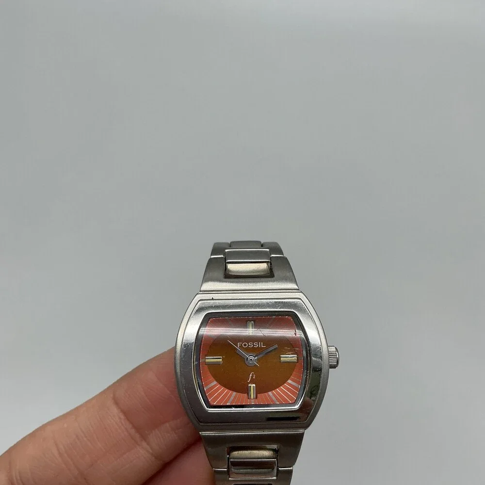 Fossil ES-9795 Womens Watch 23mm Orange Dial Stainless New Battery 6.25
